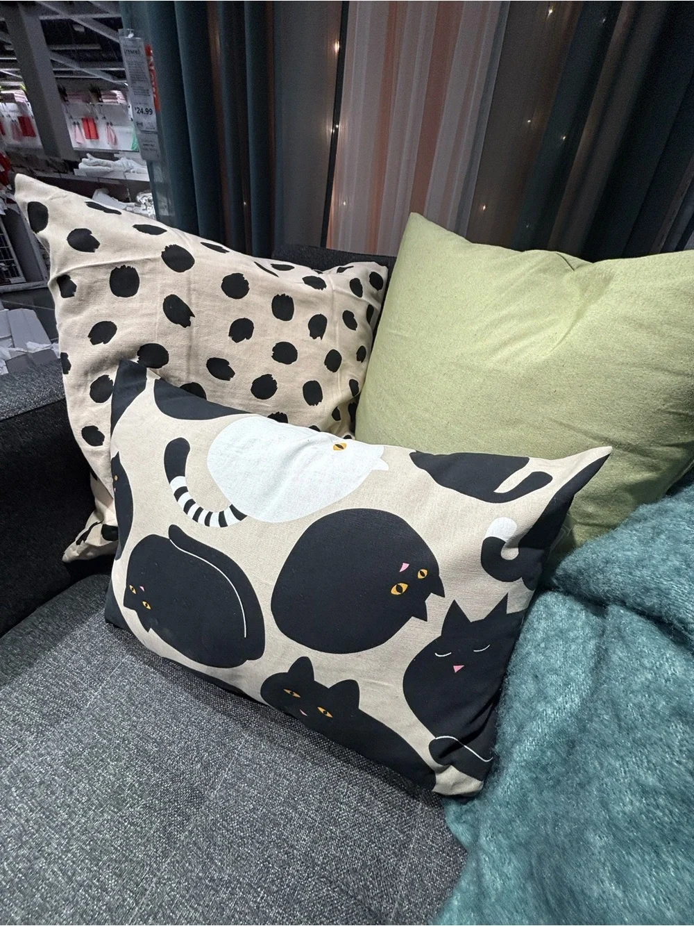 IKEA Black Cat Pattern Cushion pillow Cover for bed or sofa adorable kitty kats